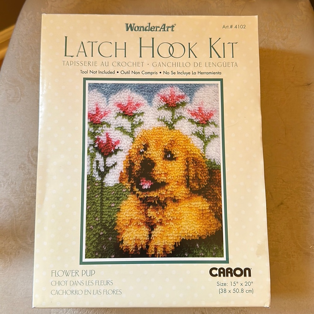 Vintage Caron Flower Pup” puppy, dog latch hook kit